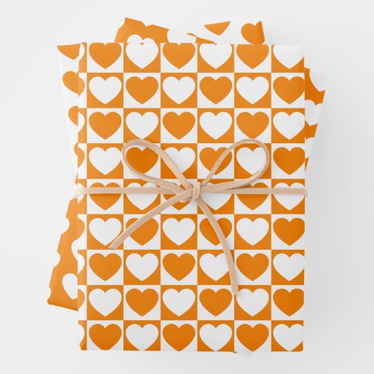 Orange und Weiße Herzen Geschenkpapier Set (Beispiel)