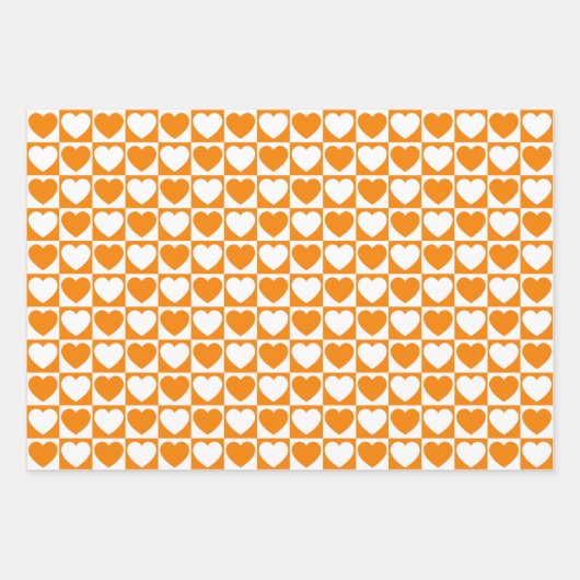 Orange und Weiße Herzen Geschenkpapier Set (Vorderseite)