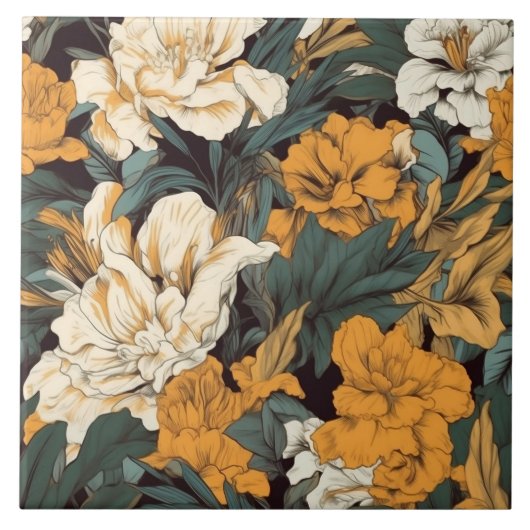 Orange und weiße hübsche Blumen Fliese (Vorderseite)