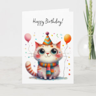 Orange und weiße Katze in Partyhut zum Geburtstag Karte