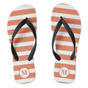 Orange und weiße Streifen, klassisch, Monogramm Badesandalen