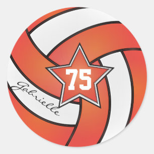 Orange und Weiße Volleyball  DIREKT Name & Nummer Runder Aufkleber