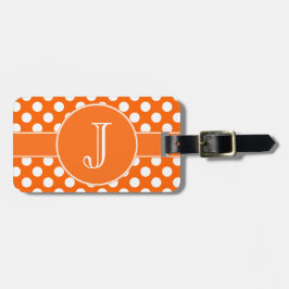 Orange und weißer Polka-Punkt mit Monogramm Gepäckanhänger