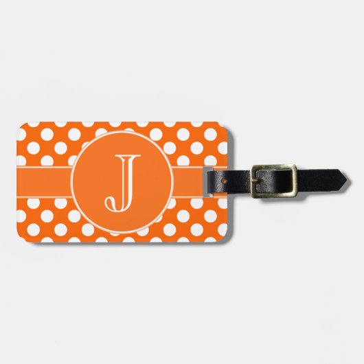 Orange und weißer Polka-Punkt mit Monogramm Gepäckanhänger (Vorderseite horizontal)