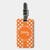 Orange und weißer Polka-Punkt mit Monogramm Gepäckanhänger (Vorderseite vertikal)