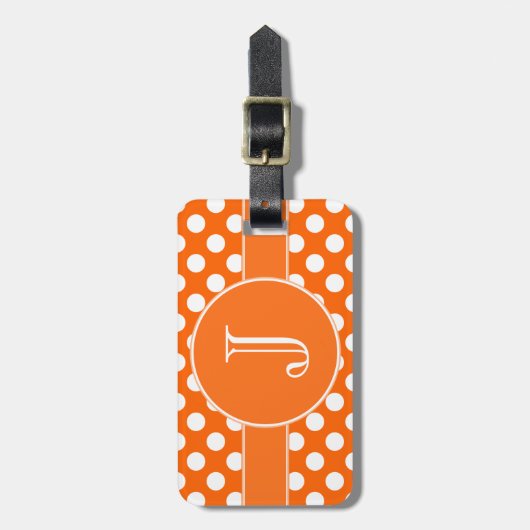 Orange und weißer Polka-Punkt mit Monogramm Gepäckanhänger (Vorderseite vertikal)