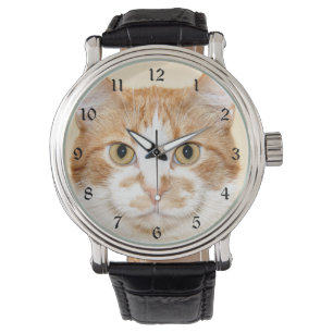 Orange und weißes Tabbygesicht Armbanduhr