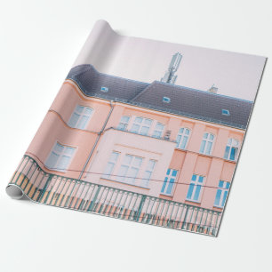 ORANGE- UND WEISSKONKRETES GEBÄUDE GESCHENKPAPIER