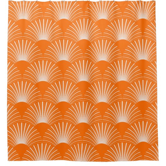 Orange und White Art Deco Muster Duschvorhang (Vorderseite)
