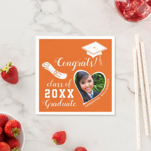 Orange und White Class 2025 Graduate Abschluss Serviette (Beispiel)