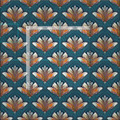 Orange und White Damask auf blauem Stoff (Kachel)