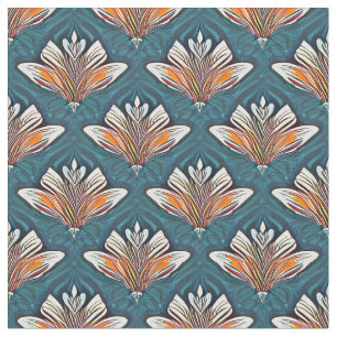 Orange und White Damask auf blauem Stoff