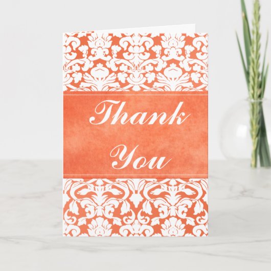 Orange und White Damask Danke Karte (Vorderseite)