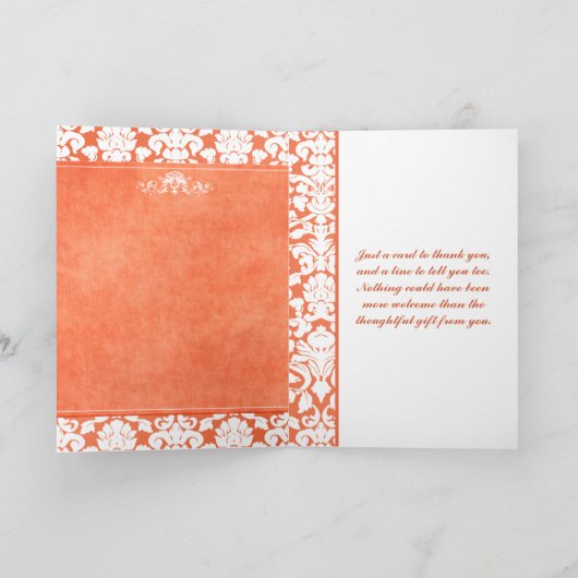 Orange und White Damask Danke Karte (Innenseite)