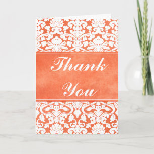 Orange und White Damask Danke Karte