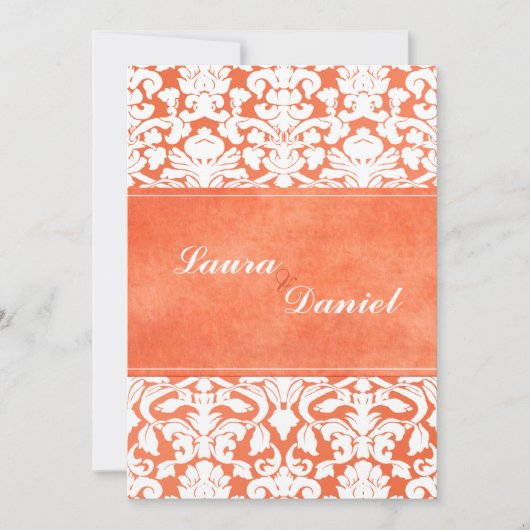 Orange und White Damask Hochzeitsempfang Einladung (Vorderseite)