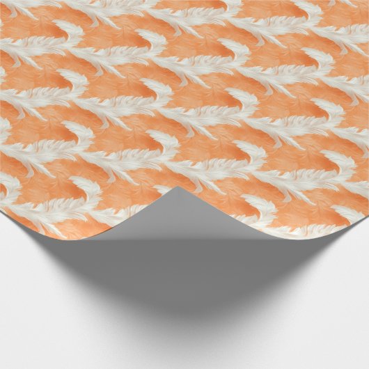 Orange und White Feather Pattern Bridal Geschenkpapier (Ecke)