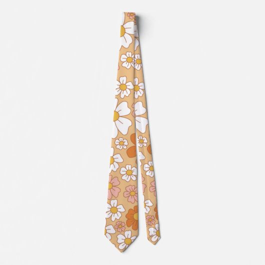 Orange und White Floral Neck Tie Krawatte (Vorderseite)