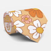 Orange und White Floral Neck Tie Krawatte (Gerollt)