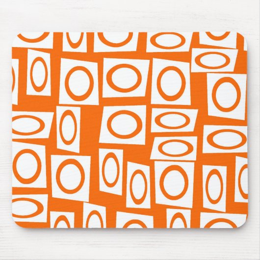 Orange und White Fun Circle Square Muster Mousepad (Vorne)