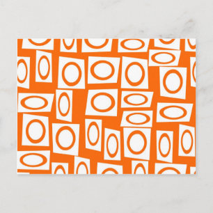 Orange und White Fun Circle Square Muster Postkarte