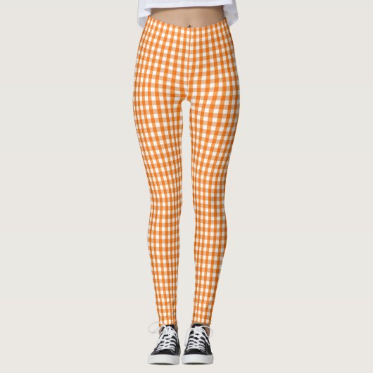 Orange und White Gingham Checkered Halloween Leggings (Vorderseite)
