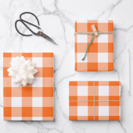 Orange und White Gingham Karo Kariert Geschenkpapier Set