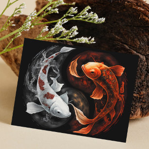 Orange und White Lucky Koi Fisch Japan Kunst Postkarte
