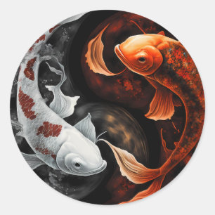 Orange und White Lucky Koi Fisch Japan Kunst Runder Aufkleber