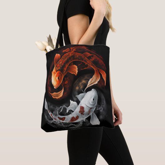 Orange und White Lucky Koi Fisch Japan Kunst Tasche (Von Nahem)