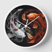 Orange und White Lucky Koi Fisch Japan Kunst Uhr (Vorderseite)