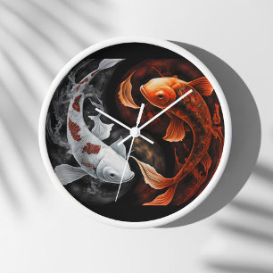Orange und White Lucky Koi Fisch Japan Kunst Uhr