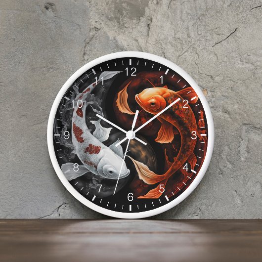 Orange und White Lucky Koi Fisch Japan Kunst Uhr