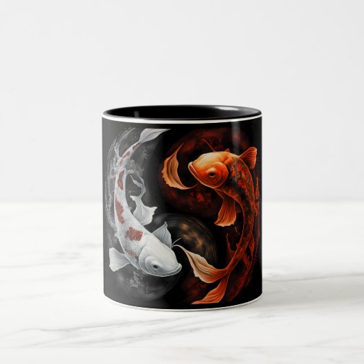 Orange und White Lucky Koi Fisch Japan Kunst Zweifarbige Tasse (Mittel)