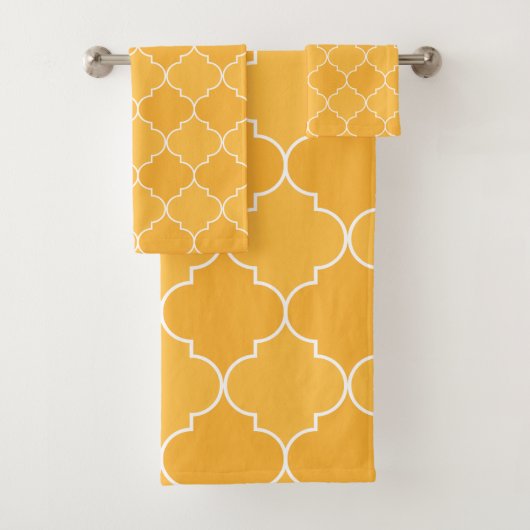 Orange und White marokkanische Trellis Quatrefoil Badhandtuch Set (Insitu)