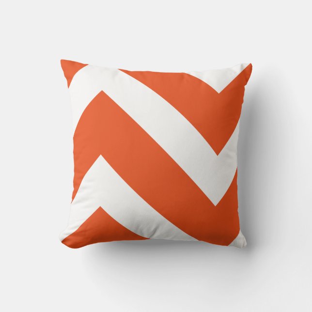 Orange und White Modern Zickzack Geometric Kissen (Vorderseite)