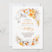 Orange und White Orchids Blume Boho Wedding Einladung (Vorderseite)