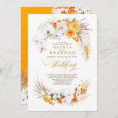 Orange und White Orchids Blume Boho Wedding Einladung (Vorne/Hinten)