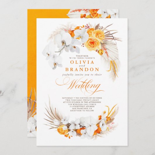 Orange und White Orchids Blume Boho Wedding Einladung (Vorne/Hinten)