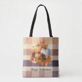 Orange und White Pumpkins Brown Kariert Halloween Tasche (Vorderseite)