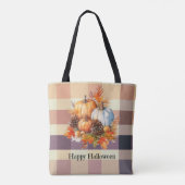 Orange und White Pumpkins Brown Kariert Halloween Tasche (Rückseite)