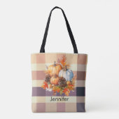 Orange und White Pumpkins Brown Kariert Halloween Tasche (Rückseite)