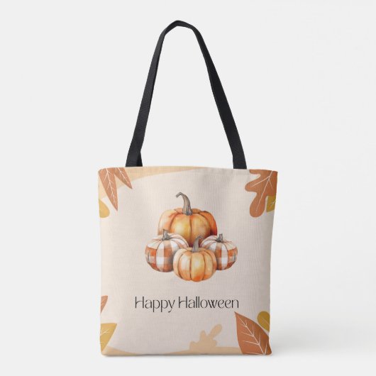 Orange und White Pumpkins Kariert Brown Halloween Tasche (Rückseite)
