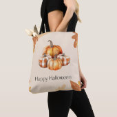Orange und White Pumpkins Kariert Brown Halloween Tasche (Von Nahem)