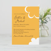 Orange und White Retro Blume Hochzeit Einladung (Stehend Vorderseite)