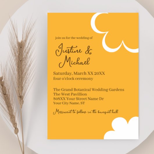 Orange und White Retro Blume Hochzeit Einladung