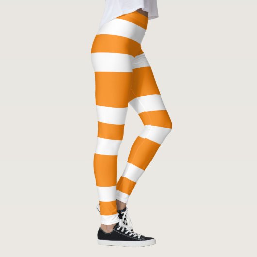 Orange und White Stripes Muster Halloween Leggings (Rechts)