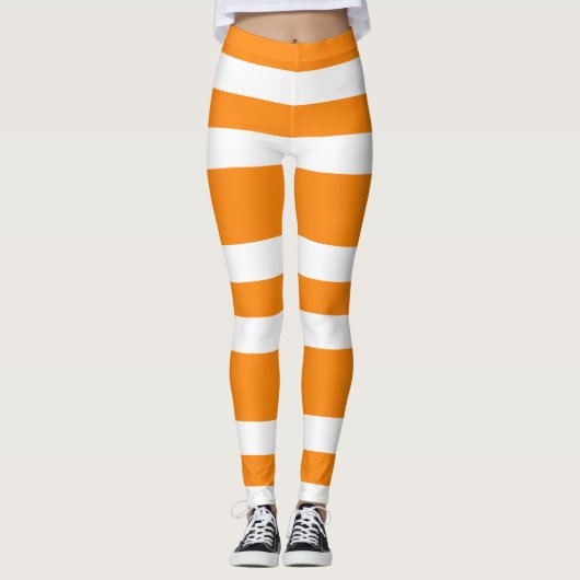 Orange und White Stripes Muster Halloween Leggings (Vorderseite)
