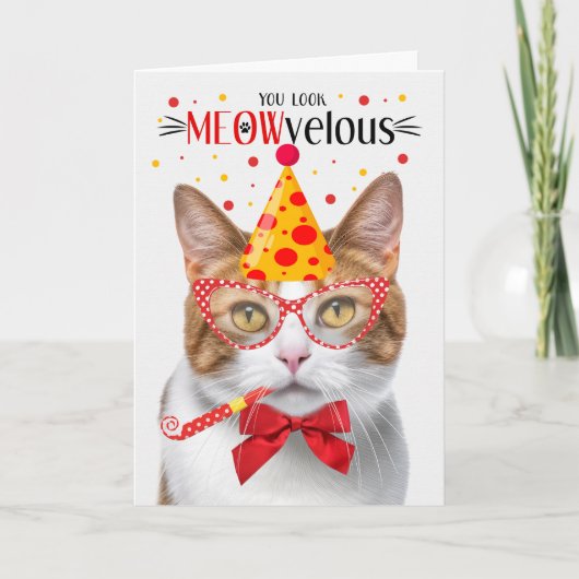 Orange und White Tabby Cat MEOWvelous Birthday Karte (Vorderseite)