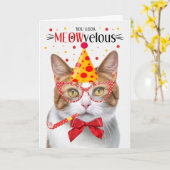 Orange und White Tabby Cat MEOWvelous Birthday Karte (Gelbe Blume)